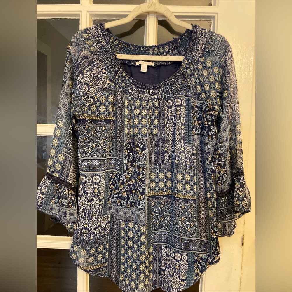 Westport Navy and White Patchwork Blouse